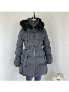 PRADA Down Puffer Belted Coat Raccoon Fur Hood Jacket